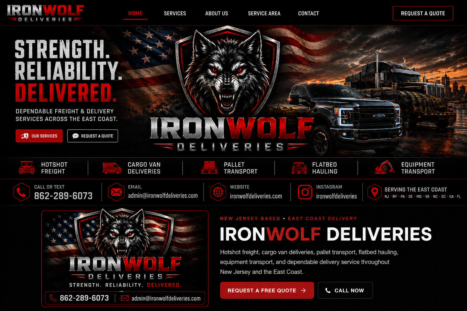 IronWolf Deliveries services, contact information, and quote options